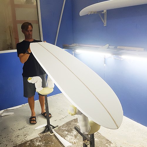 Hand shaping at Redz surfboards in Bali